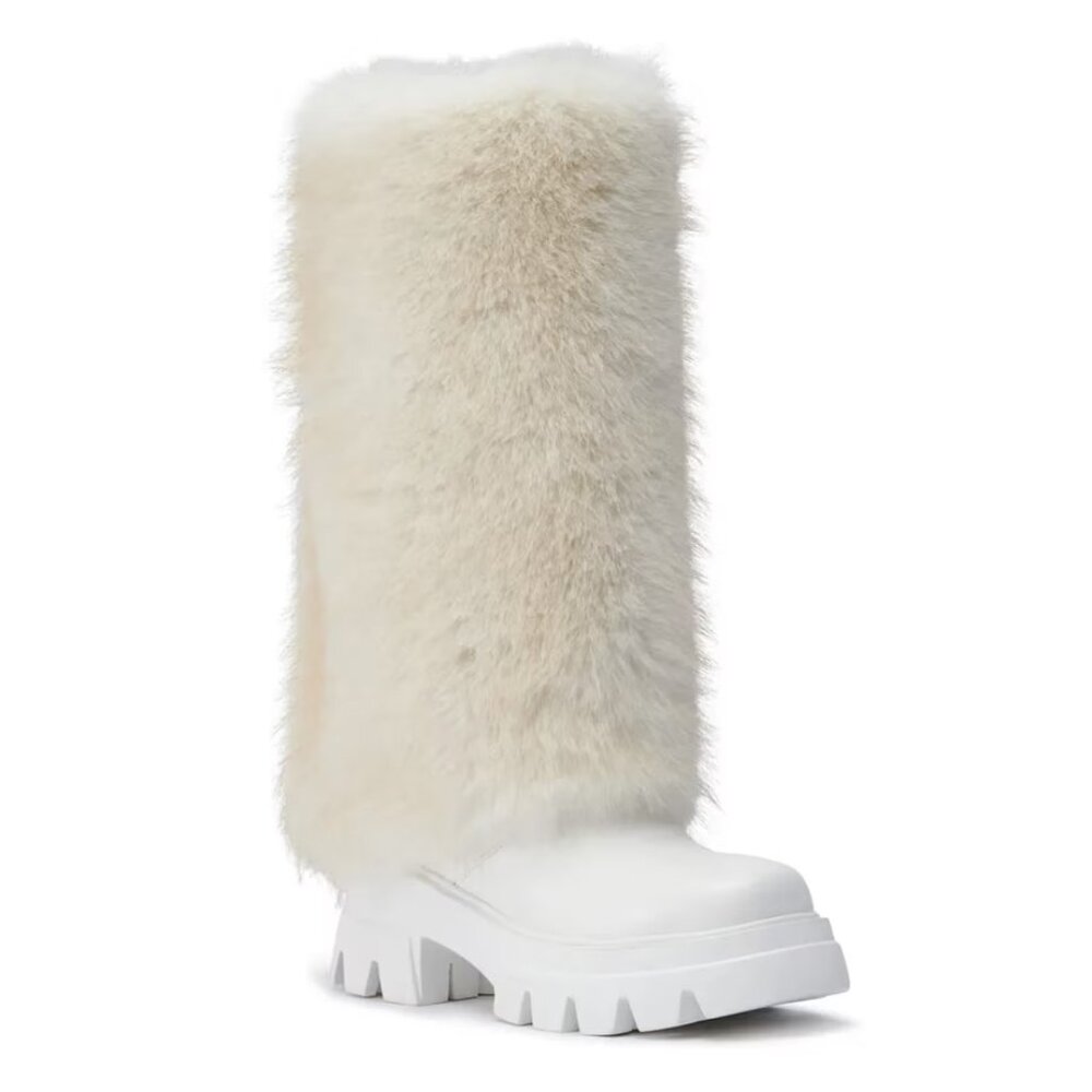 Azalea Wang Ahsoka winter polar white fur furry knee high boots sz 6 NWB NEW